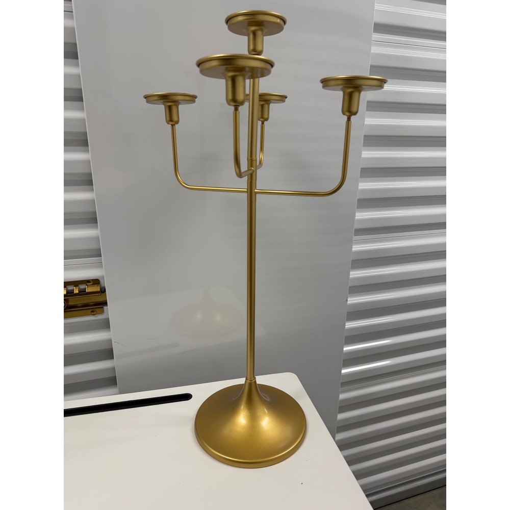 Modern Gold 5 Arm Candelabra Tall Metal Pillar Candle Holder Centerpiece 28 inch
